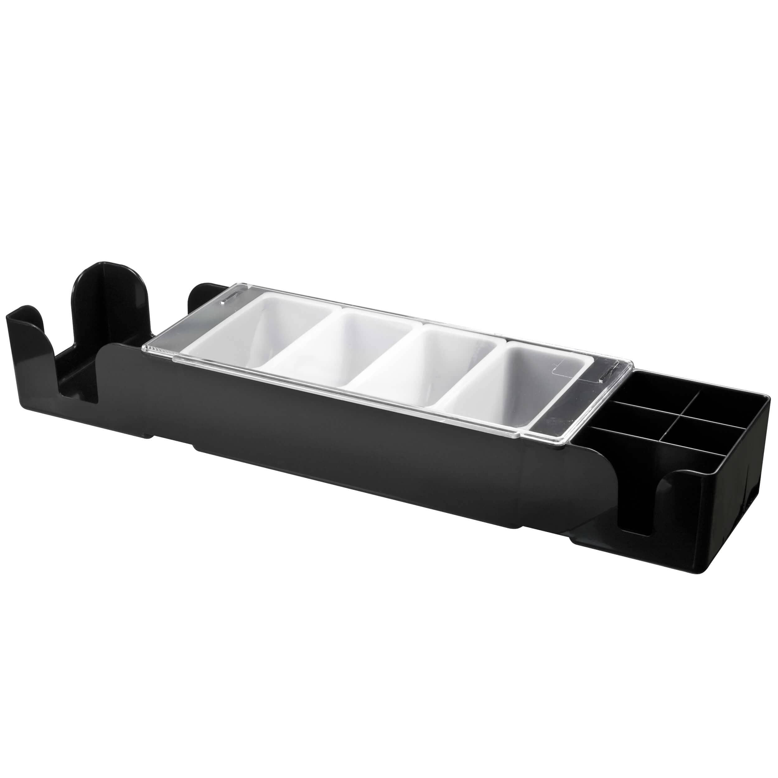 Condiment holder with drinking straw and napkin container