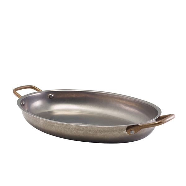 Cuenco ovalado con asas, acero inoxidable vintage - 30 x 21 cm (3 uds)