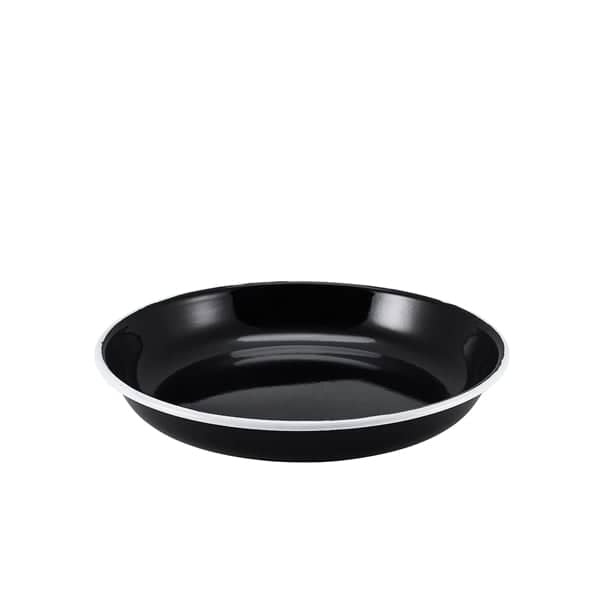 Plato hondo esmaltado / plato para pasta, negro con borde blanco - 24 cm