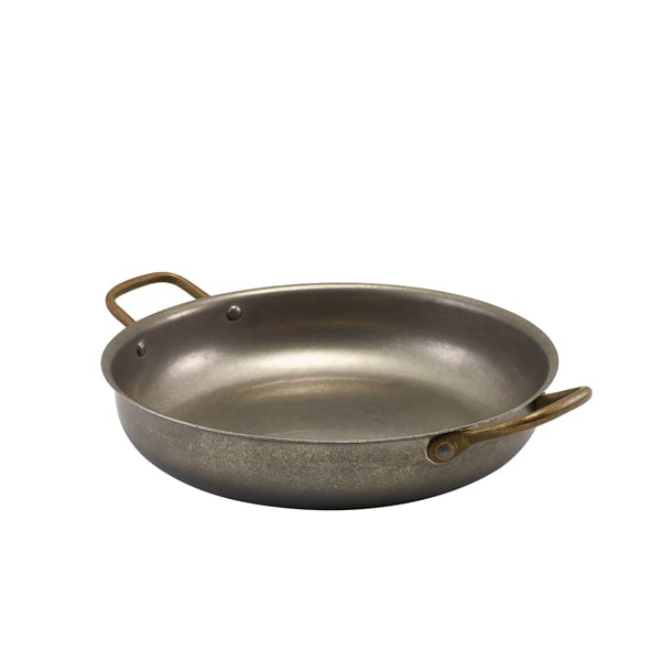 Bandeja redonda con asas, acero inoxidable vintage - 24,5 x 5 cm (3 uds)
