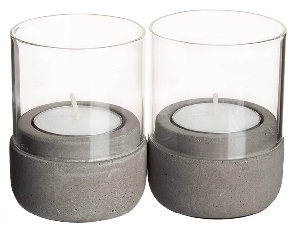 Bougeoir / Photophore - Béton et verre - 8x6cm (set de 2)