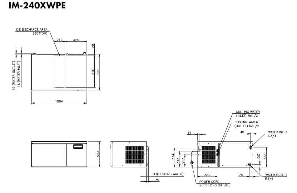 Hoshizaki IM-240XWPE* - Cubito Estándar (28 x 28 x 32 mm) 209 kg