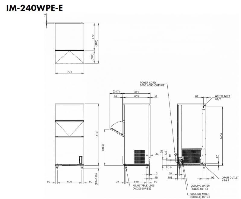 Hoshizaki Elite Cube IM-240WPE-E* - Standard Cube (28 x 28 x 32mm) 207kg