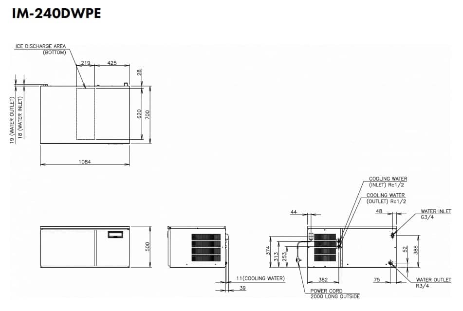 Hoshizaki IM-240DWPE* - Cubito Estándar (28 x 28 x 32 mm) 209 kg