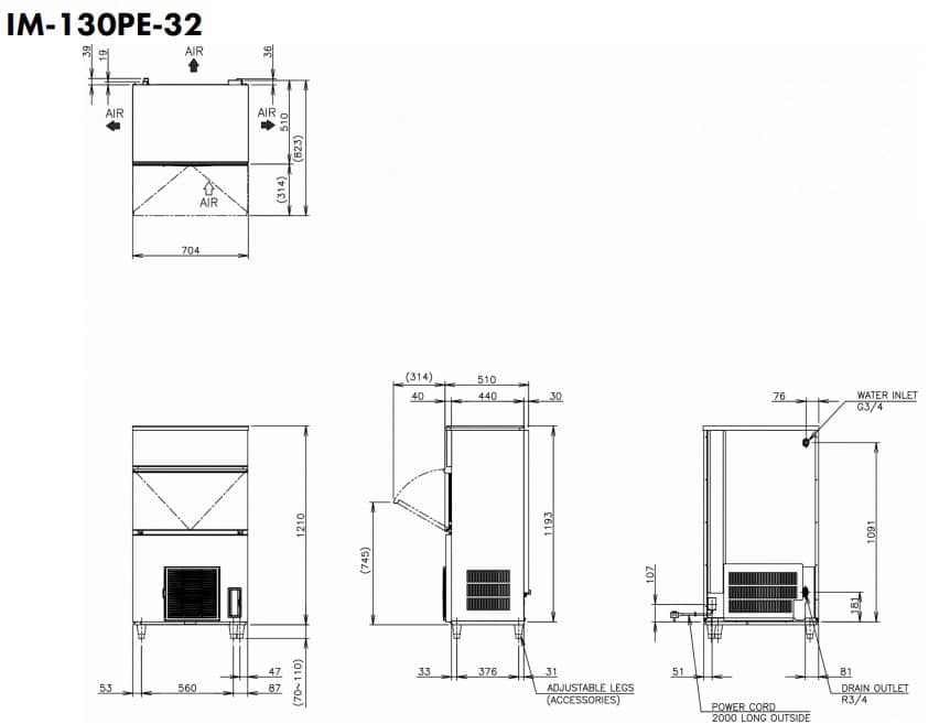 Hoshizaki IM-130PE-32* - Cubito XL (32 x 32 x 32 mm) 108 kg