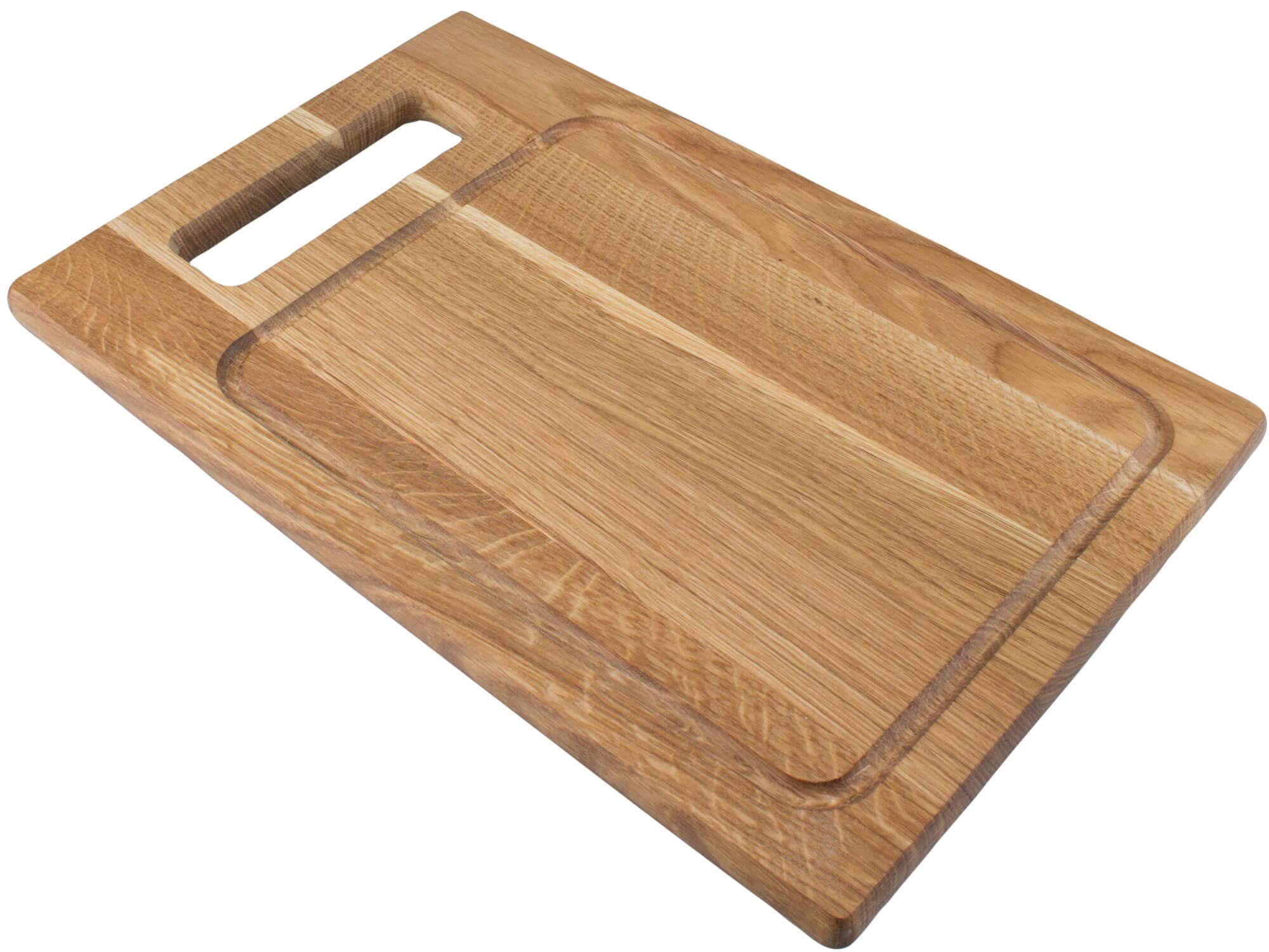 Tabla de cortar de roble, con mango y ranura para recoger el jugo - 40 x 24,5 cm