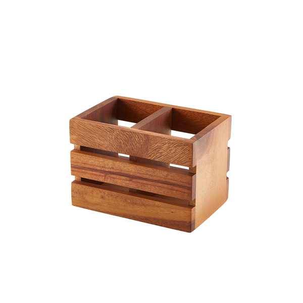 Besteckhalter mit 2 Fächern, Akazienholz - 16x11x11cm