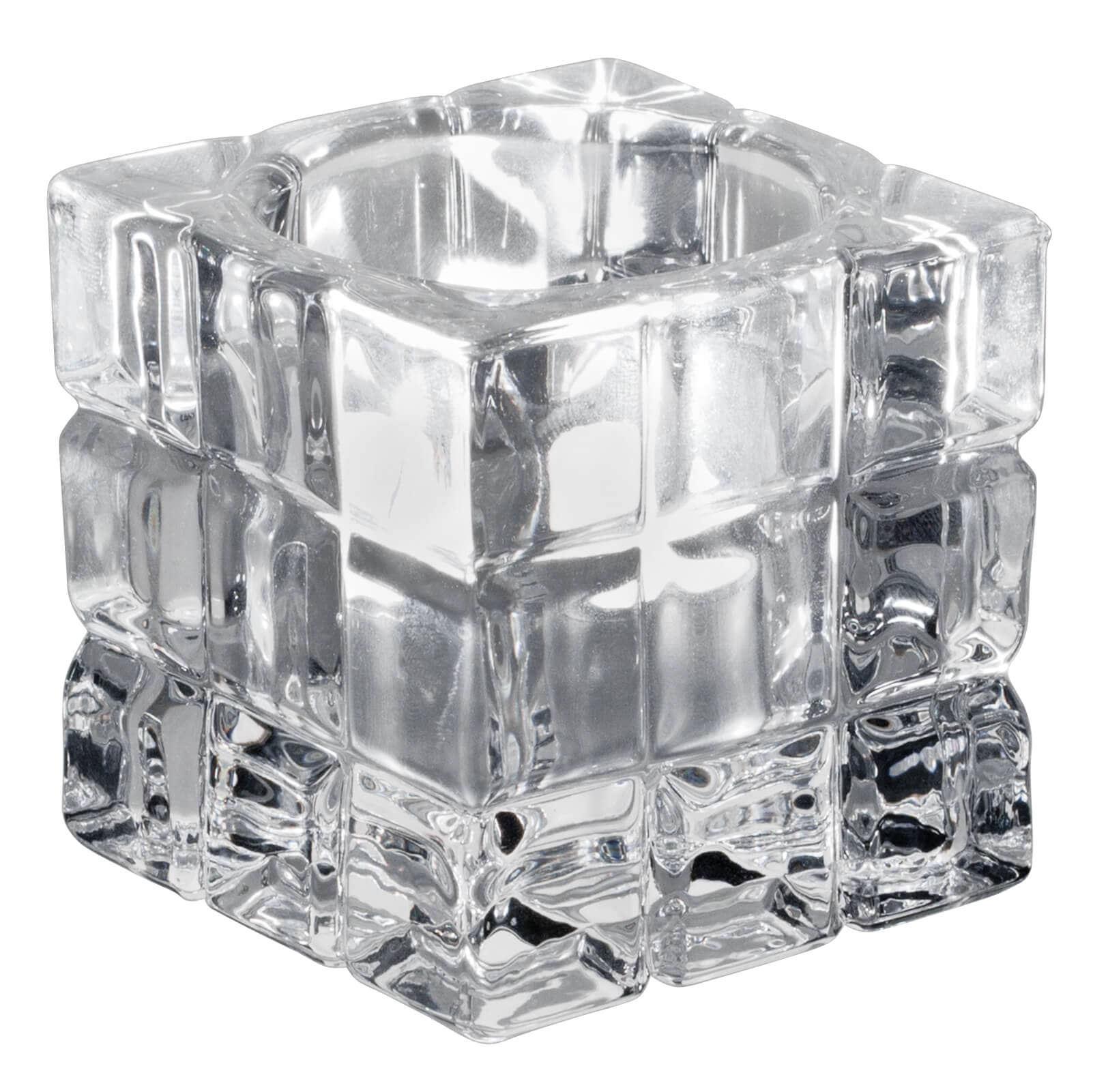 Tealight holder, cube pattern, square, transparent - 6,2x6,2x6,2cm