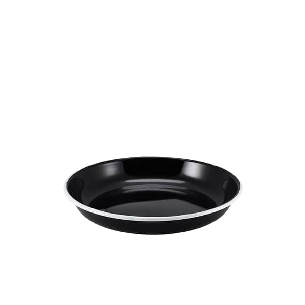 Plato hondo esmaltado / plato para pasta, negro con borde blanco - 20 cm