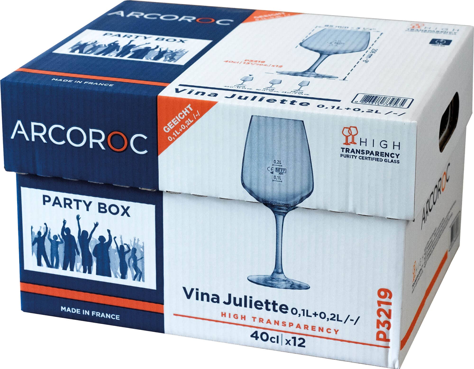Wine Glass Vina Juliette, Arcoroc - 400 ml, 0.1+0.2 L CM (12-Piece Party Box)