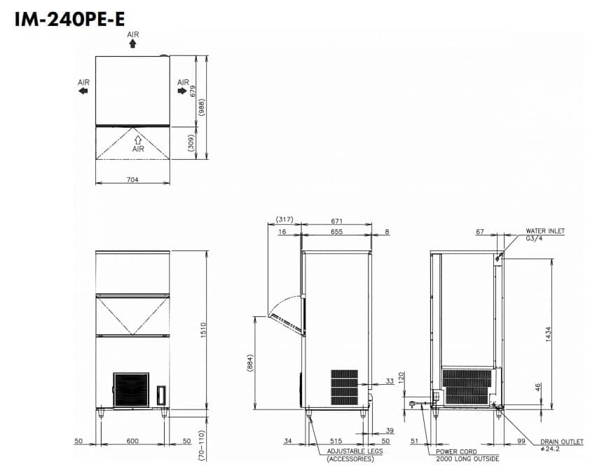 Hoshizaki Elite Cube IM-240PE-E - Standard Cube (28 x 28 x 32mm) 210kg