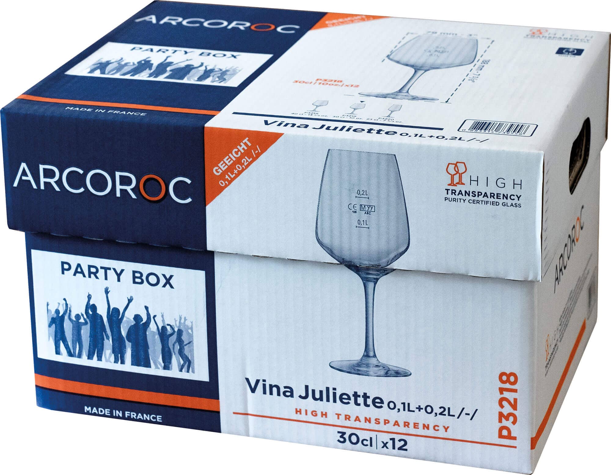 Copa de vino Vina Juliette, Arcoroc - 300 ml, 0,1+0,2 l marcas (caja de 12 uds)