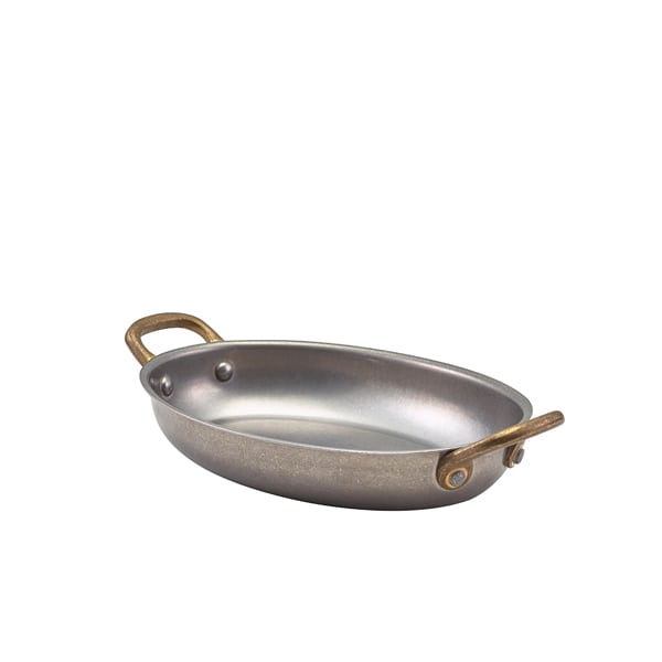 Cuenco ovalado con asas, acero inoxidable vintage - 18,5 x 13,5 cm (6 uds)