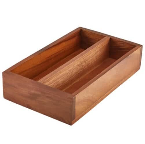 Range-couverts à 2 compartiments, bois d'acacia - 27,5x16,5x6cm