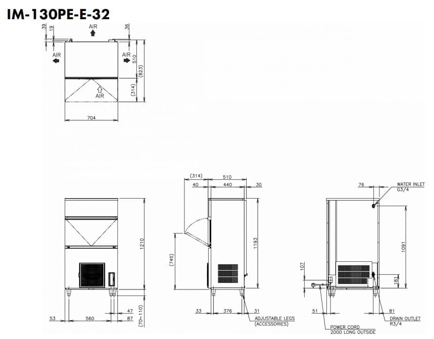 Hoshizaki Elite Cube IM-130PE-E-32 - Cube XL (32 x 32 x 32 mm) 108 kg