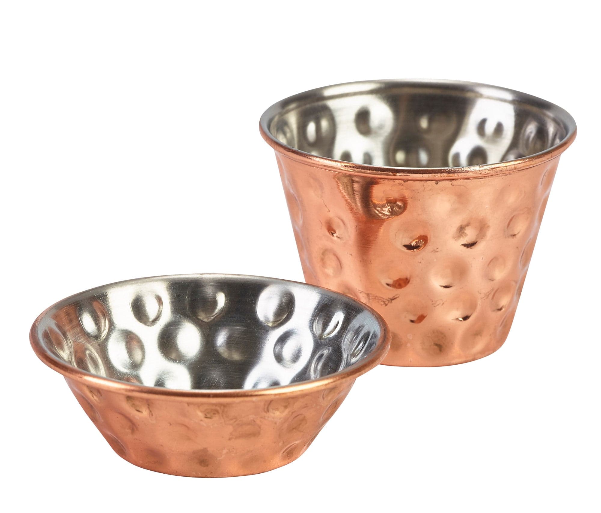 Bol à dips avec bord roulé, acier inoxydable martelé couleur cuivre - différentes tailles