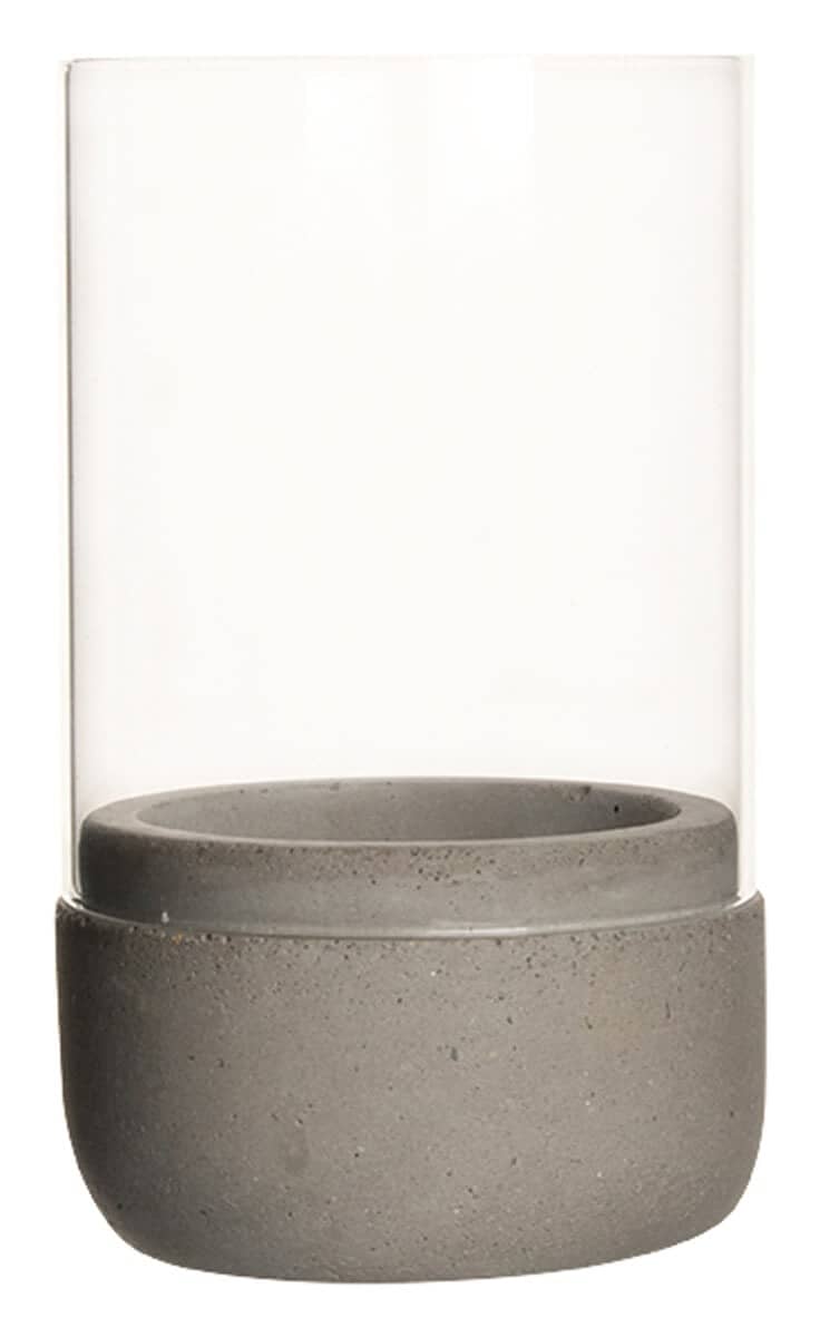 Bougeoir / Photophore, Béton et verre - 13x7,5cm