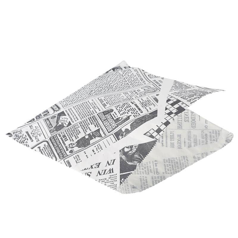 Sacs en papier résistants à la graisse, impression journal blanc - 17,5 x 17,5 cm (1000 pièces)