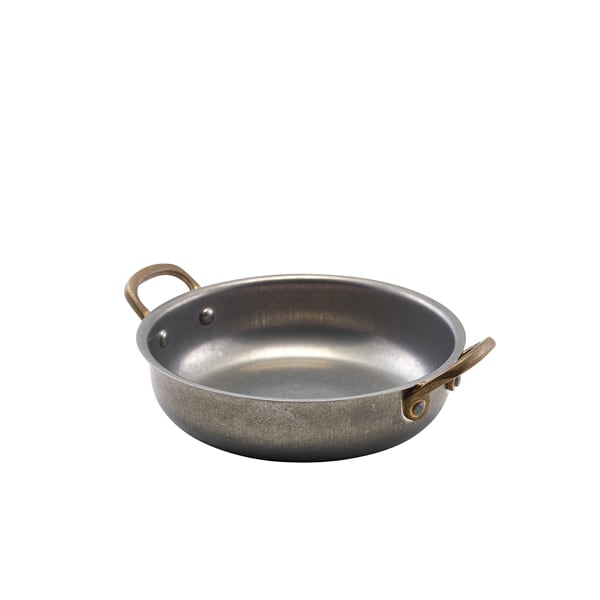 Cuenco redondo con asas, acero inoxidable vintage - 15,5 x 4 cm (6 uds)