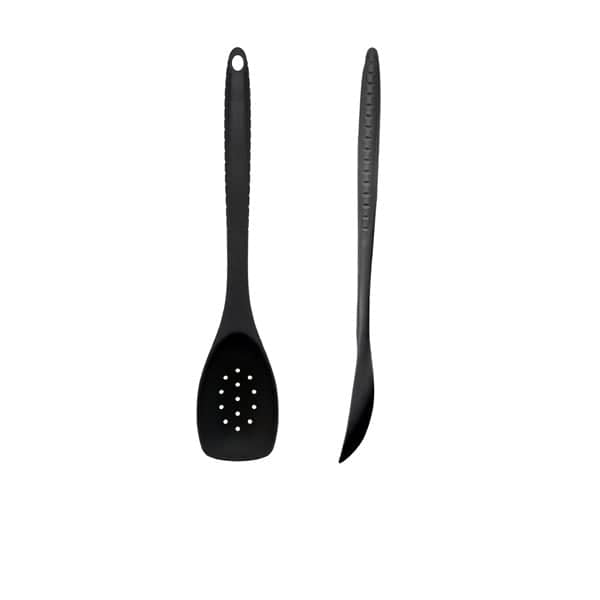Slotted spoon, black silicone - 30cm