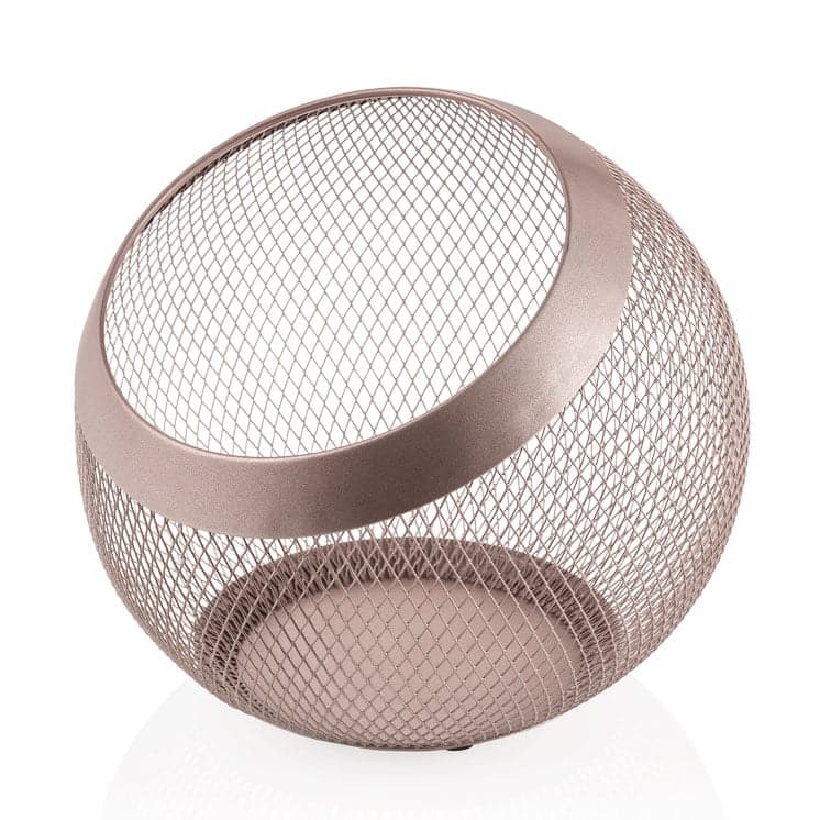 Metal basket in rose copper, spherical - 24x24 cm