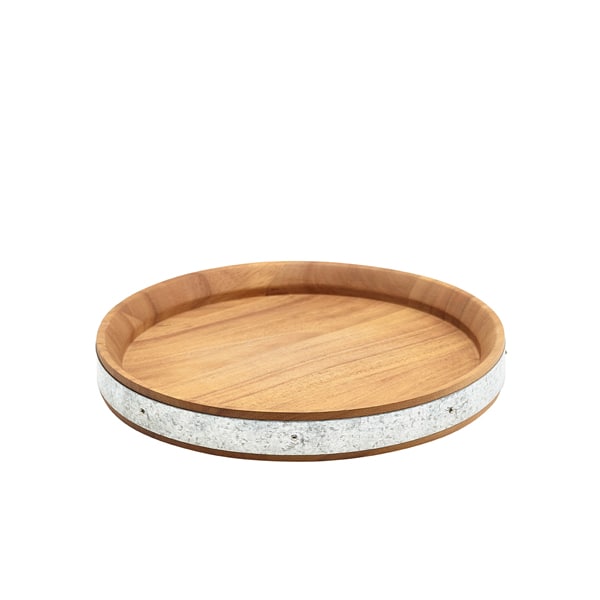 Zinc Banded Serving Board, Acacia Wood - 24cm