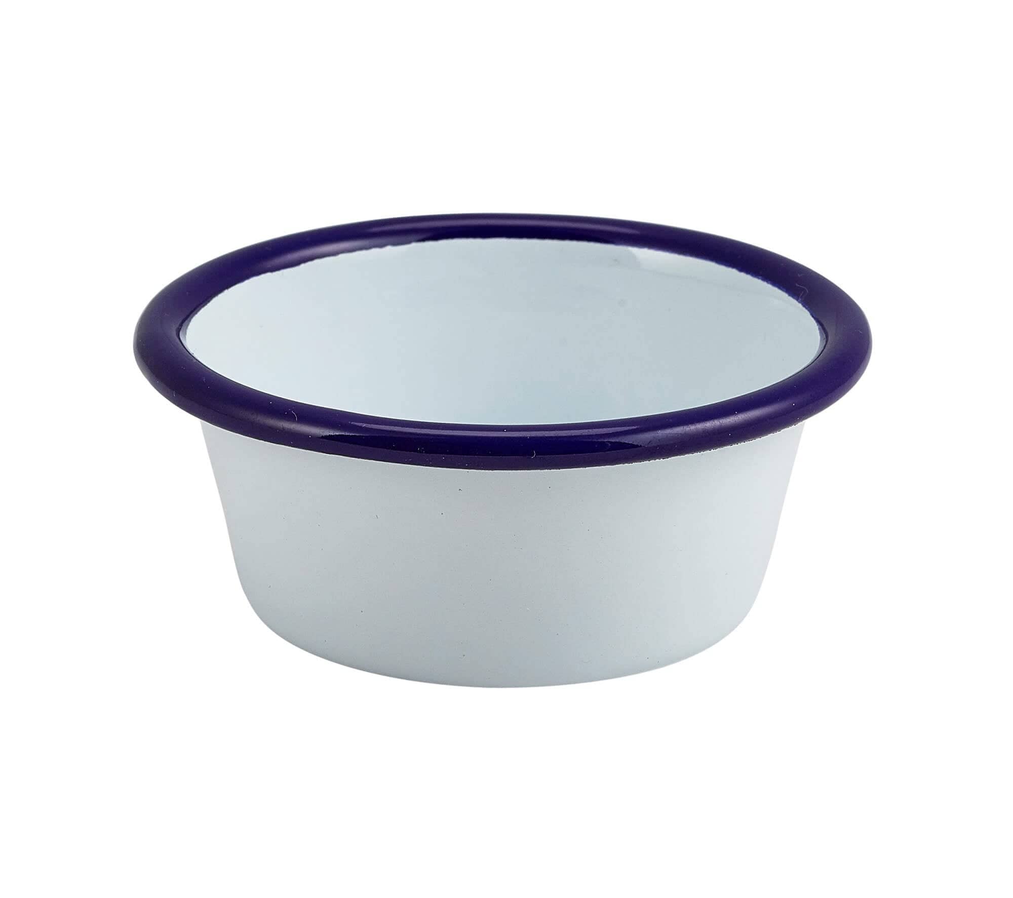 Dipschale Emaille 90ml flach - weiß mit blauem Rand