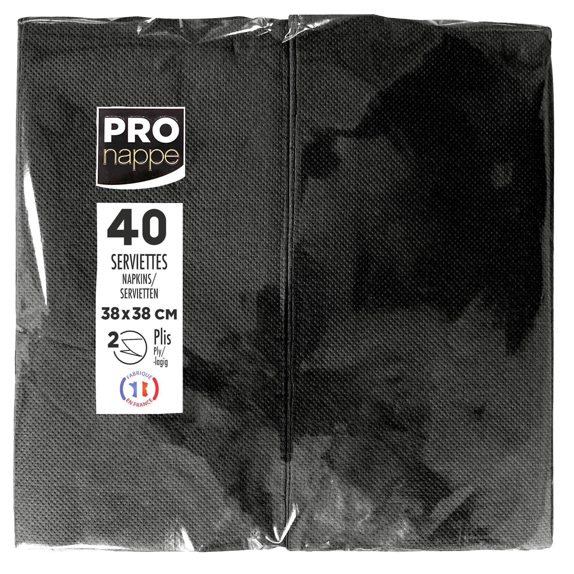 Pulp napkin, 38x38 cm, 1/8 fold, 2-ply, micro-embossed - black (40 pcs.)