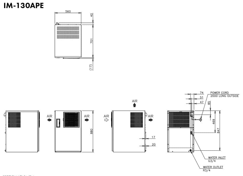 Hoshizaki IM-130APE - Standardwürfel (28 x 28 x 32mm) 125kg