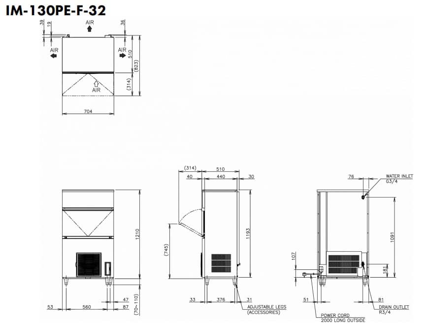 Hoshizaki Flexi Cube IM-130PE-F-32 - Cubito XL (32 x 32 x 32 mm) 108 kg