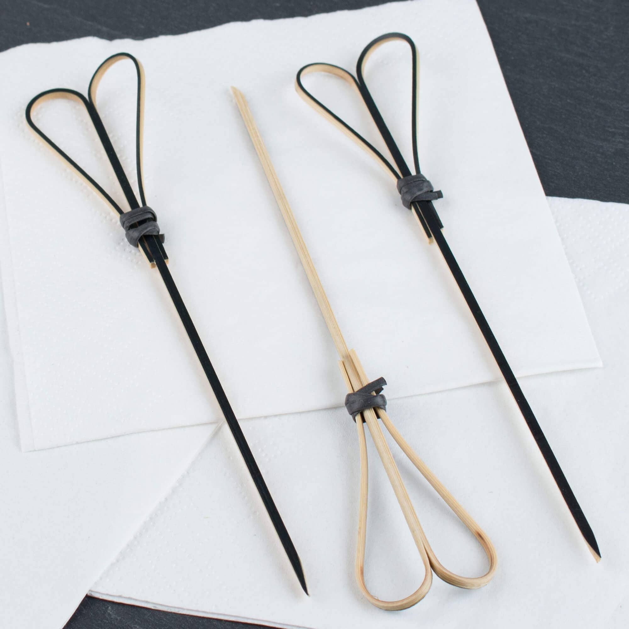 Bamboo skewers heart-shaped, beige-black - 15cm (100 pcs.)