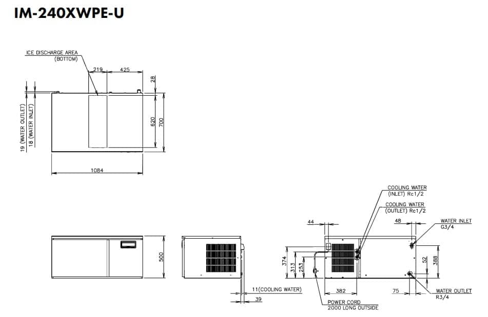 Hoshizaki Ultra Cube IM-240XWPE-U - Standard Cube (28 x 28 x 32mm) 209kg