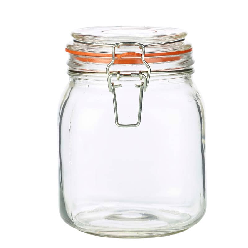 Bocal à anse métallique / bocal de conservation - 1,0 l (lot de 6 pcs)