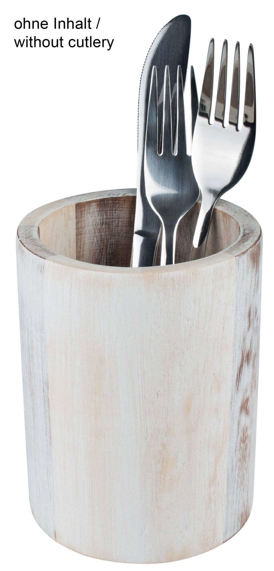 Cutlery holder acacia wood white/washed - 10x13,2cm