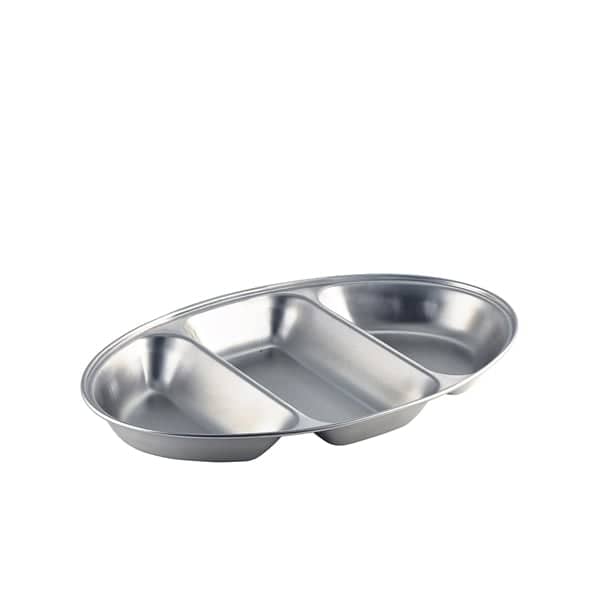 Assiette ovale, acier inoxydable, 35 x 21 cm - 3 compartiments