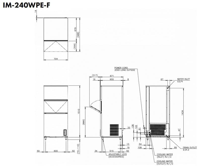 Hoshizaki Flexi Cube IM-240WPE-F* - Standard Cube (28 x 28 x 32mm) 207kg