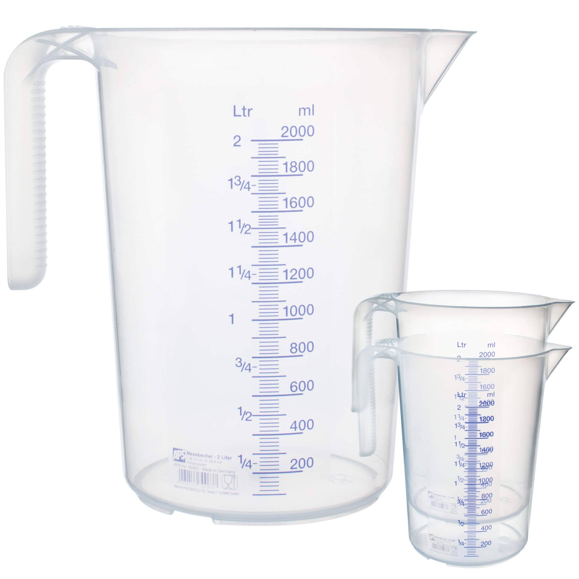 Vaso medidor apilable, PP - Graduación hasta 2000 ml
