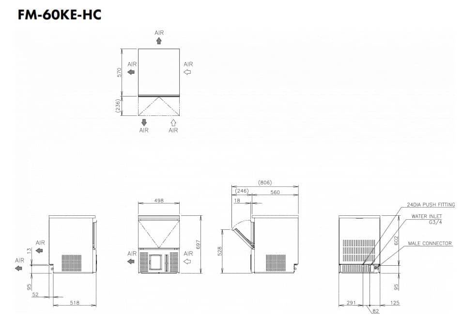 Hoshizaki FM-60KE-HC - Máquina de hielo en escamas (65 kg)