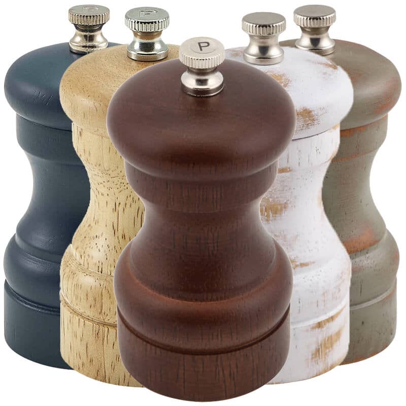 Molino de sal/pimienta, madera - varios colores (10 cm)