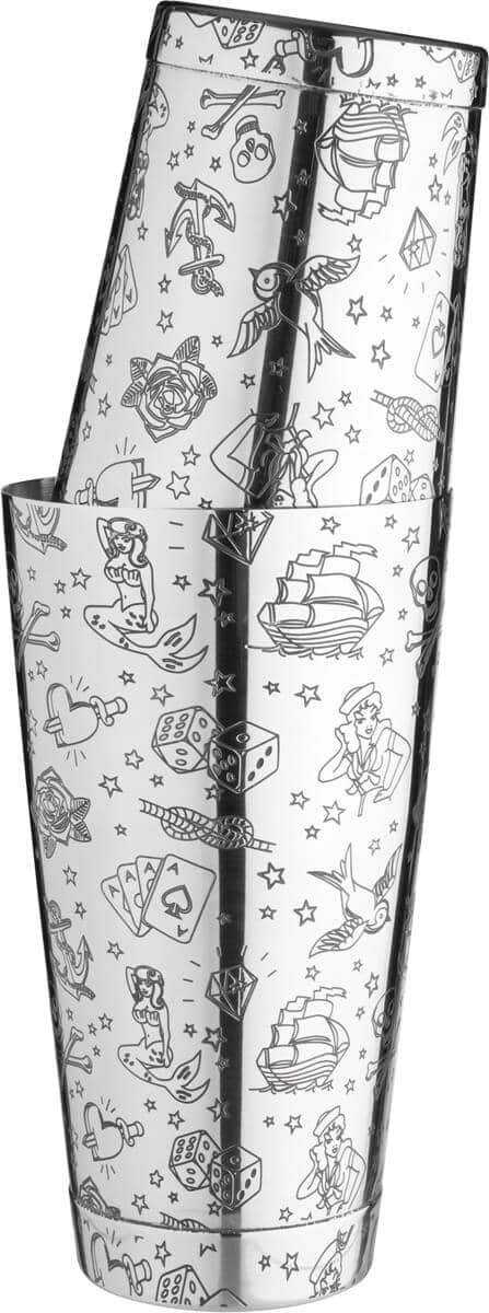 Tin on Tin Shaker Tattoo, con peso, Urban Bar - Acero inoxidable (750 ml)