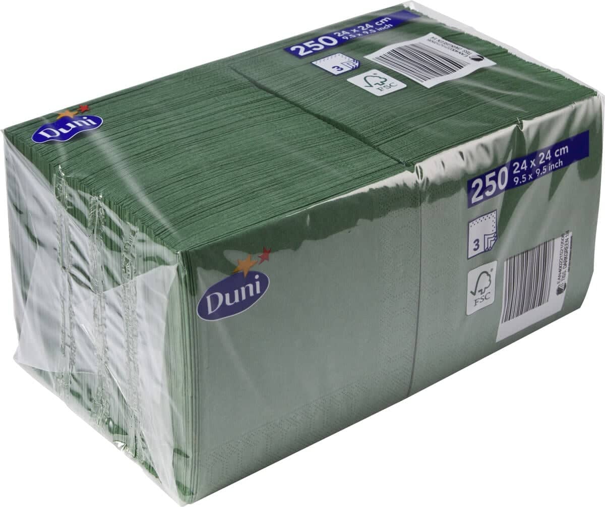 Cocktail napkins Duni, pulp tissue, 3-plies, 24x24cm - dark green (250 pcs.)