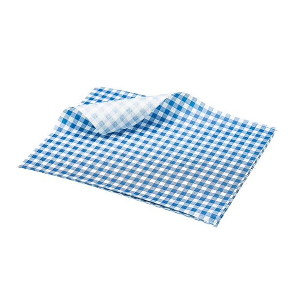 Papel pergamino / papel resistente a la grasa, cuadros azules - 25 x 20 cm (1000 uds)