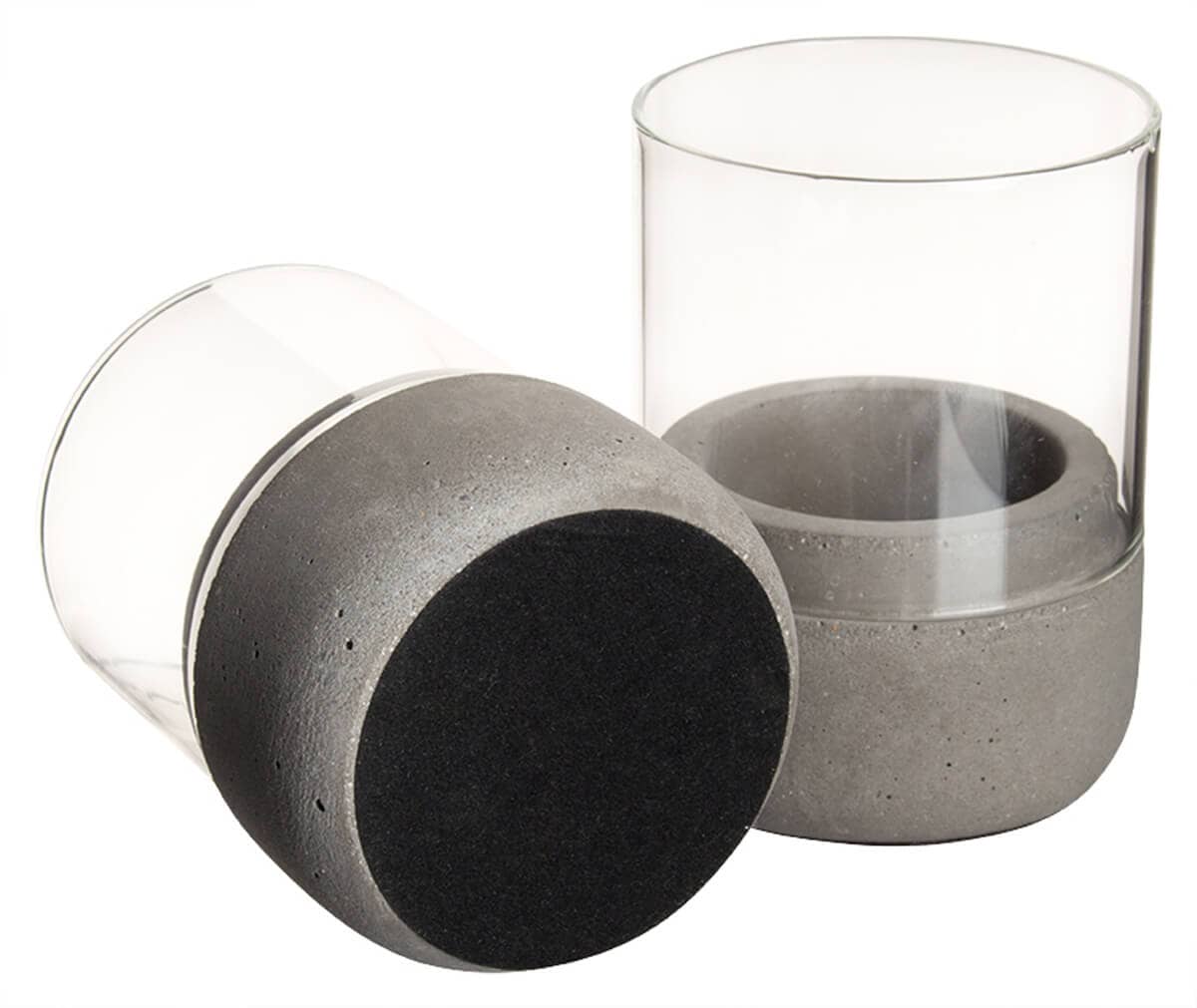 Bougeoir / Photophore - Béton et verre - 8x6cm (set de 2)