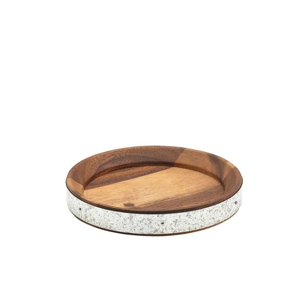 Plateau de service avec bande de zinc, bois d'acacia - 17 cm