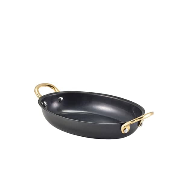 Cuenco ovalado con asas, acero inoxidable negro vintage - 18,5 x 13,5 cm (6 uds)