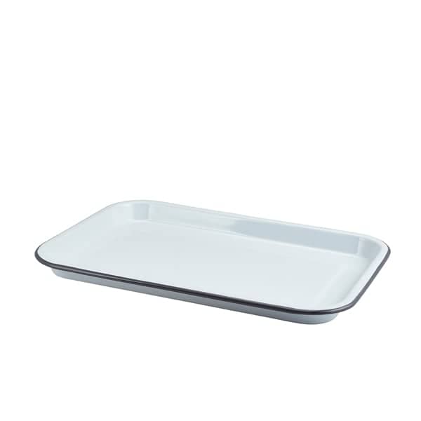 Plateau de service en émail, blanc avec bord gris - 33,5x23,5x2,2cm