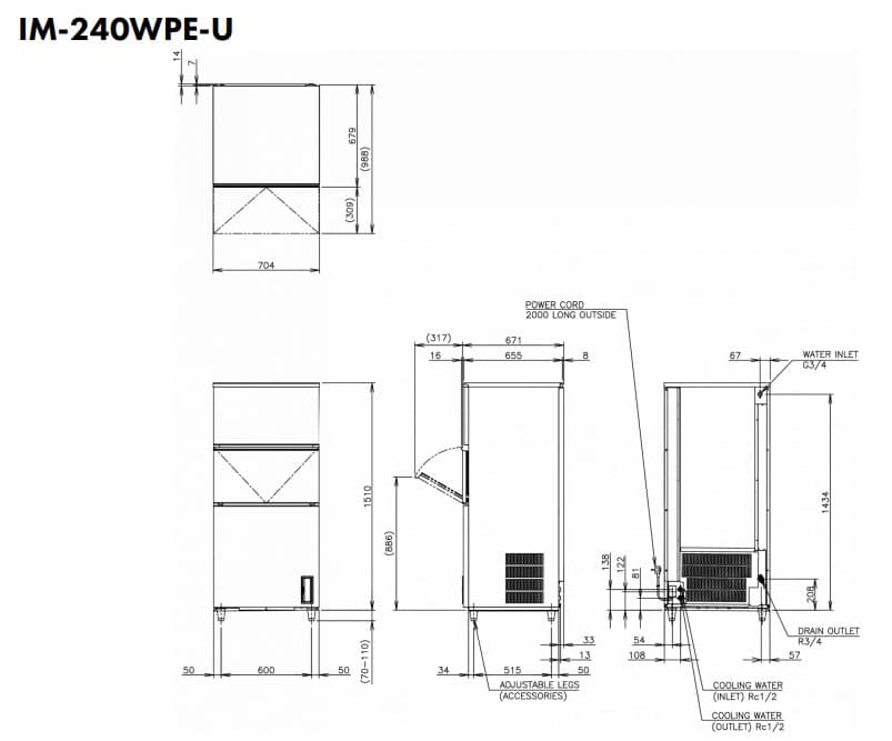 Hoshizaki Ultra Cube IM-240WPE-U* - Standardwürfel (28 x 28 x 32mm) 207kg