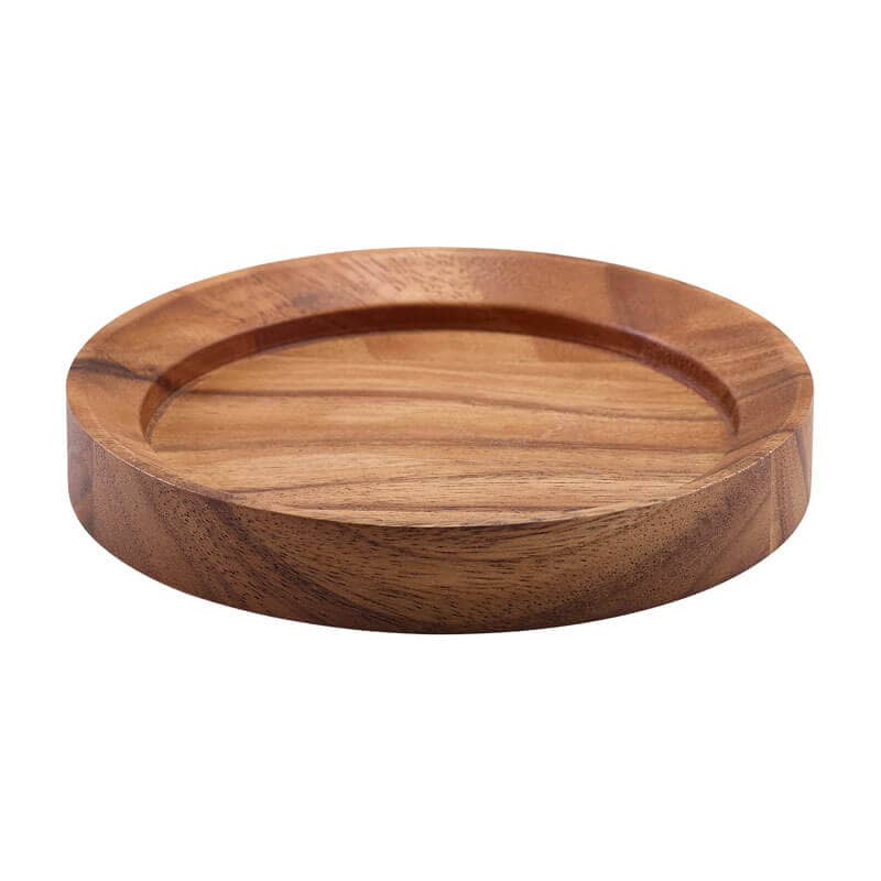 Plateau de service rond, bois d'acacia - 17 cm