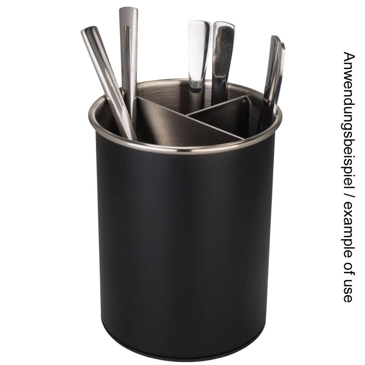 Cutlery Holder, Stainless Steel, 3 Compartments, Rotating - Black