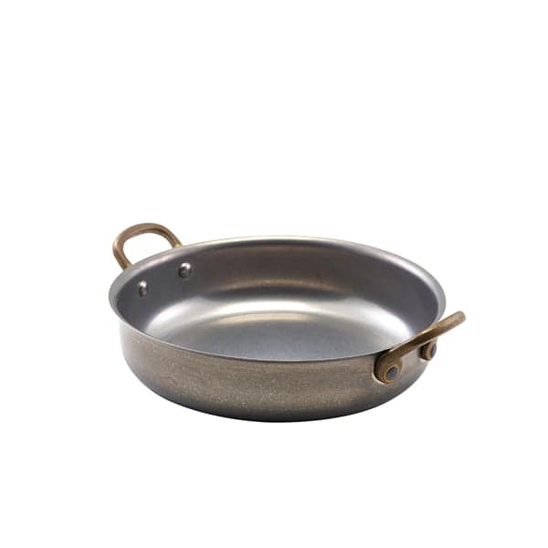 Bandeja redonda con asas, acero inoxidable vintage - 18,5 x 4,5 cm (6 uds)